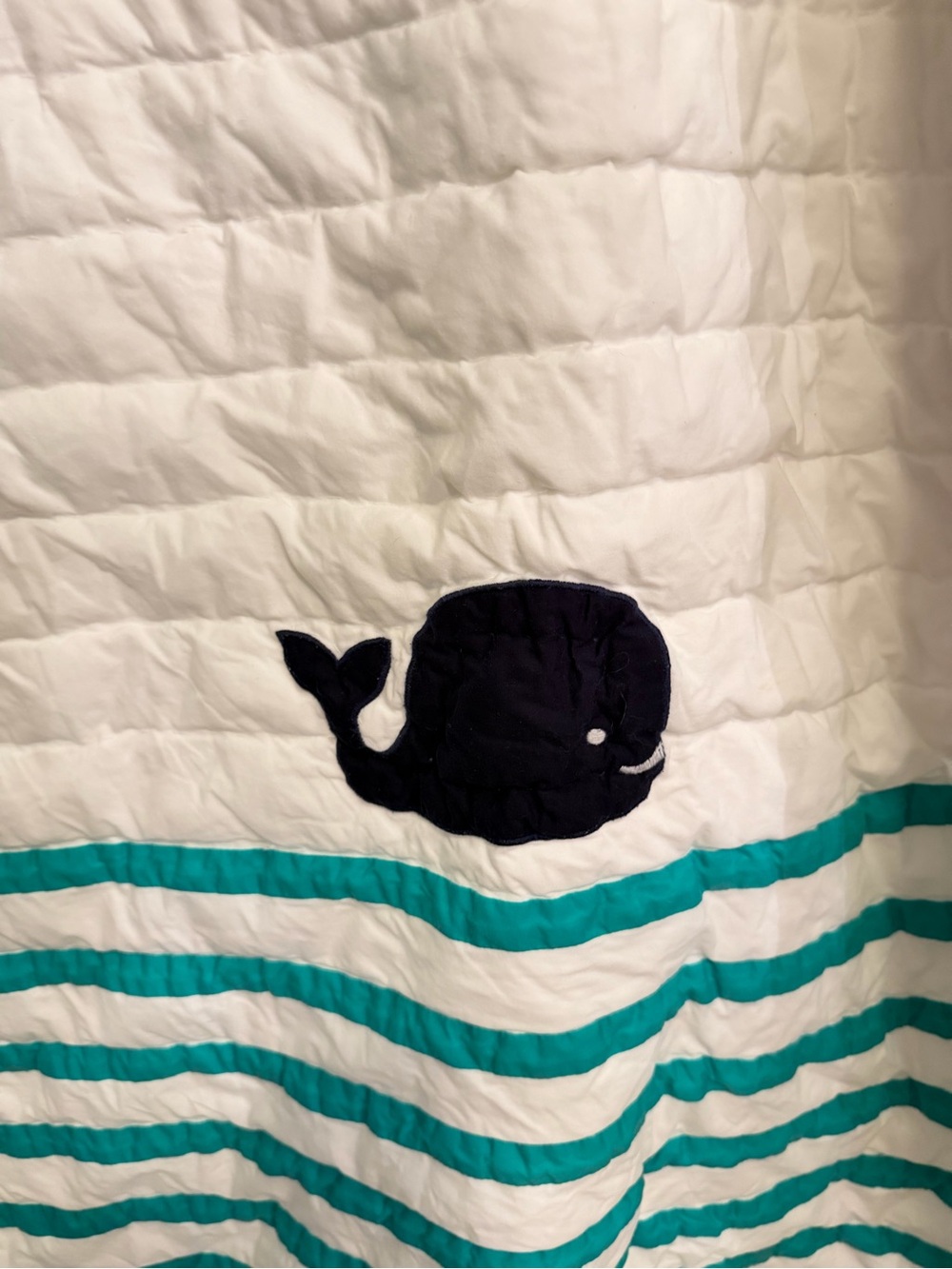 POTTERY BARN KIDS QUILT and dust ruffle WHITE BLUE CRIB QUILT 50”X36“